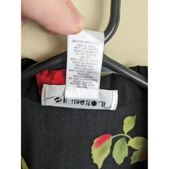 Vintage 90s size 8 rose print black floral button down midi dress - Picture 9 of 9